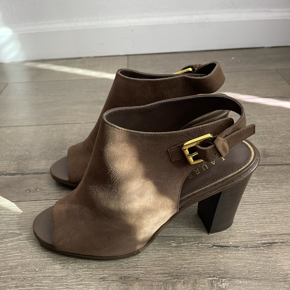 Ralph Lauren Suede Open-toed Heel Booties